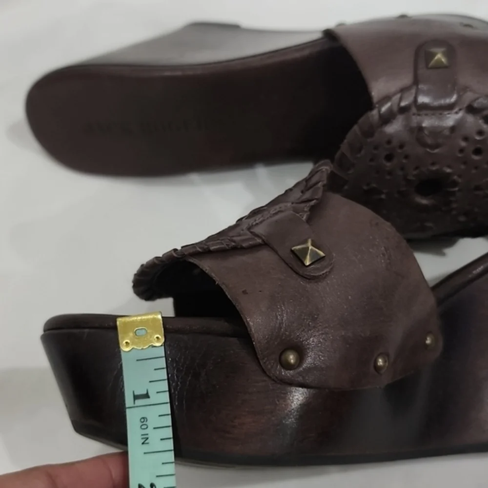 Jack Roger Brown Leather Wood Wedge Sandals Size‎ 9M
